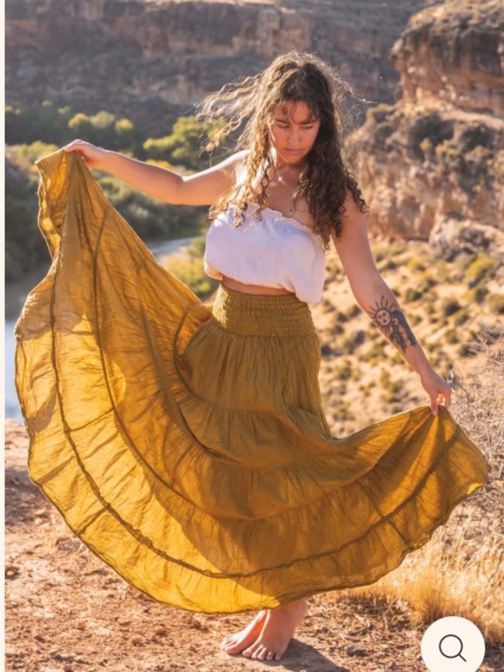 Cotton Flower | NWOT 100% Cotton Mustard Flutter Tiered Maxi Skirt